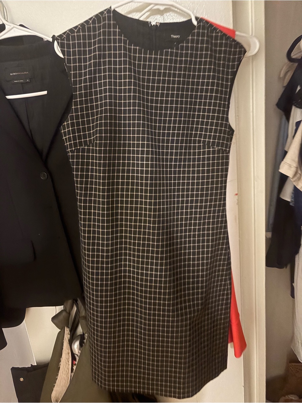 Theory Black Grid Midi Sheath Dress